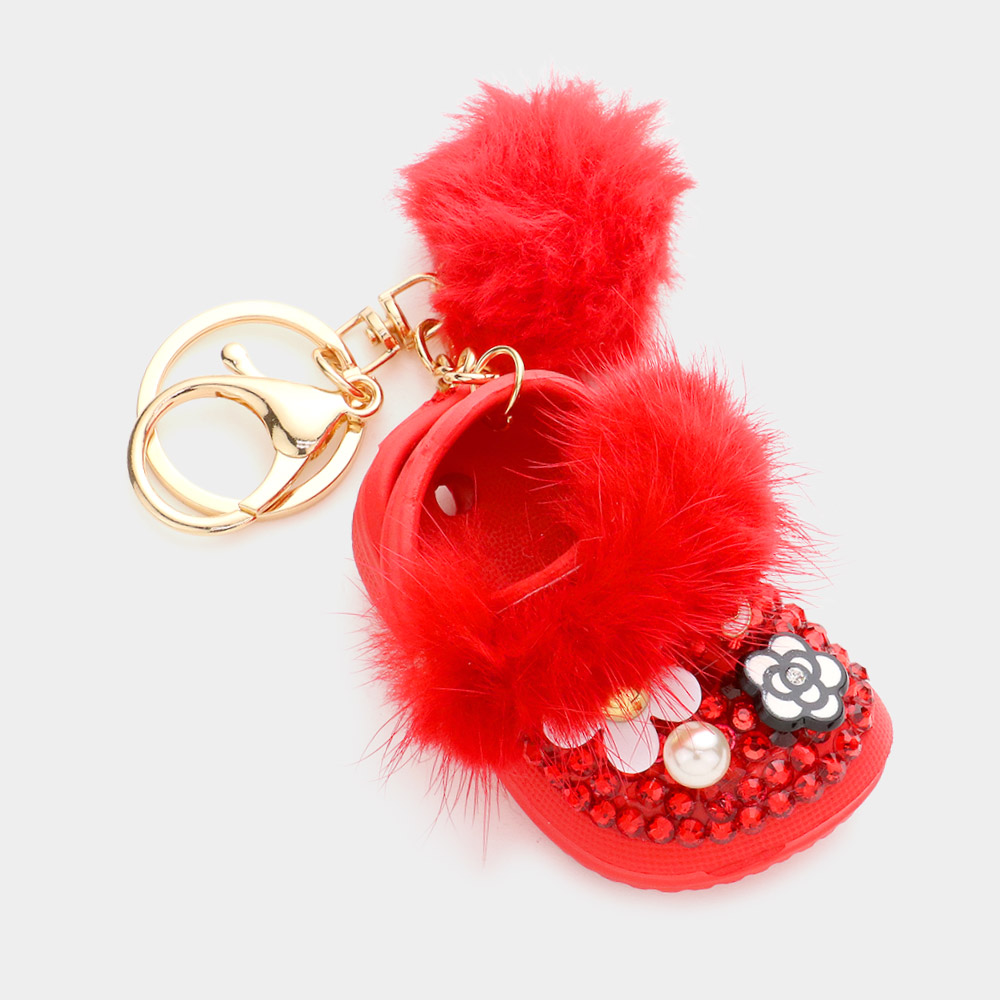 k0200-rd-studded-shoe-faux-fur-pom-pom-key-chain-savvy-new-york