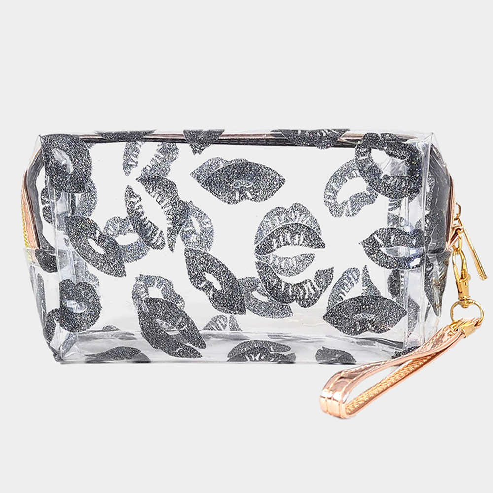 FSB185-BLACK Lips Patterned Transparent Pouch Bag(Online Exclusive)