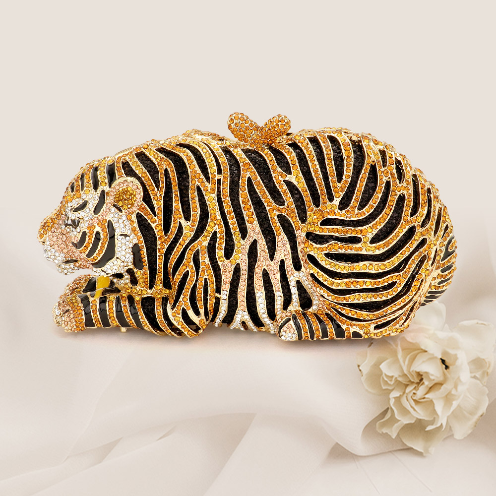 EB097 GOLD Bling Tiger Evening Clutch Shoulder Bag Savvy New York